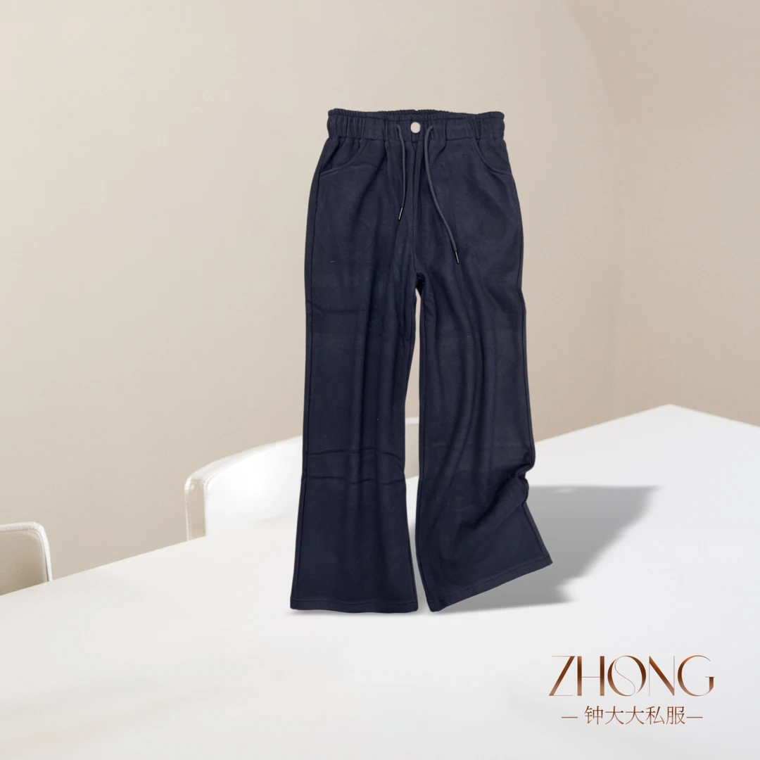ZHONG大大【】冬季时尚休闲松紧腰百搭厚款加绒直筒显瘦裤子女50696