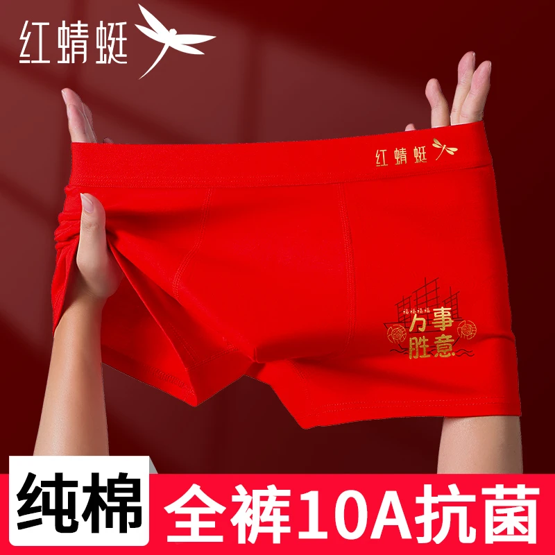 红蜻蜓纯棉10A抗菌本命年大红色马年本命年属马男款爆款2025新款