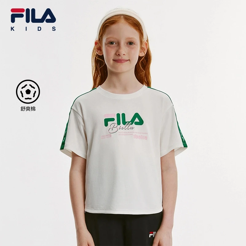 【斐乐儿童】2025年夏季新款中大童舒爽棉时尚短袖T恤K62G521107