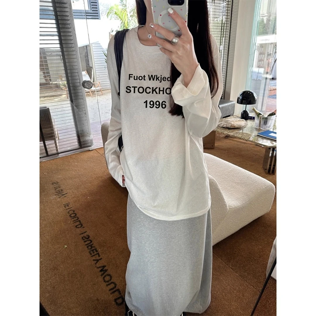 韩版休闲穿搭防晒字母印花罩衫女夏季新款时尚百搭长袖圆领上衣