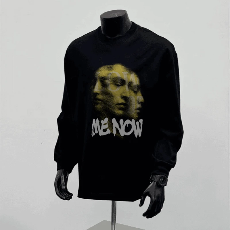 300克重磅！vintage个性爆款印花日系ins风国潮流长袖T恤圆领上衣