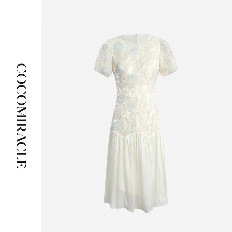 董小姐【栀香甜梦】新款重工刺绣花朵网纱拼接连衣裙Q53LYQ590