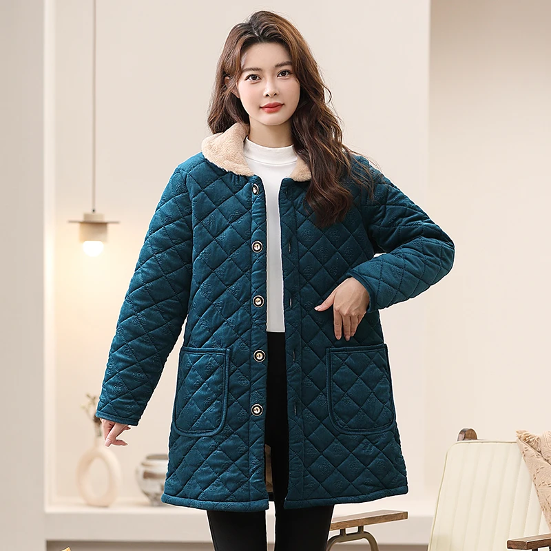 加绒棉衣女士妈妈装大码防寒保暖罩衣中老年宽松家居服外套棉服