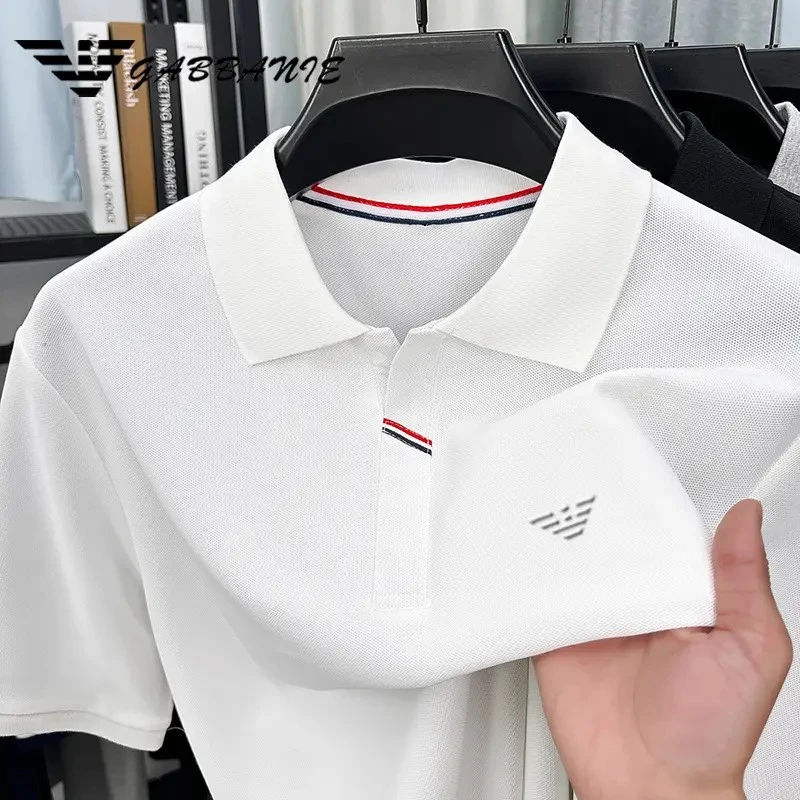 2025夏新款高档轻奢男士POLO衫短袖商务休闲潮翻领刺绣白色宽松针