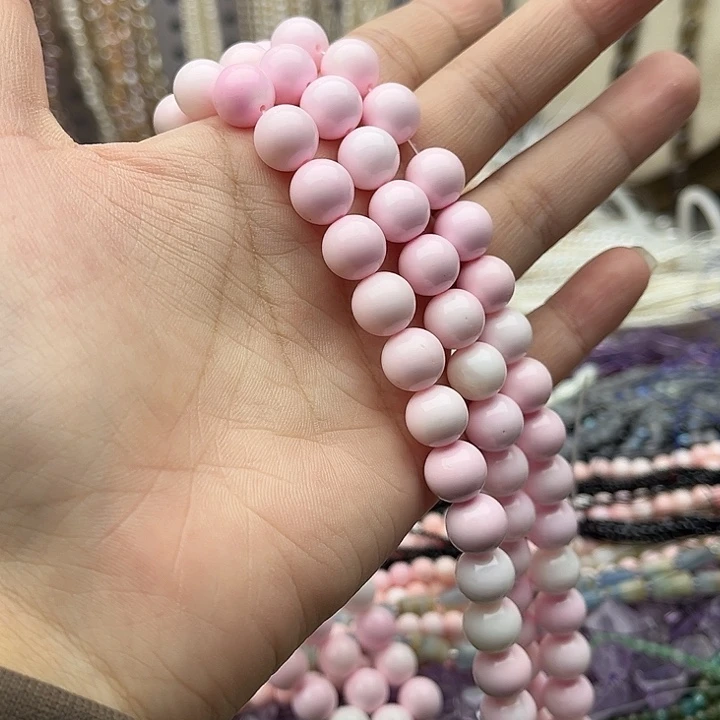 玛瑙/玉髓未镶嵌珠宝半成品一条10mm左右粉贝贝