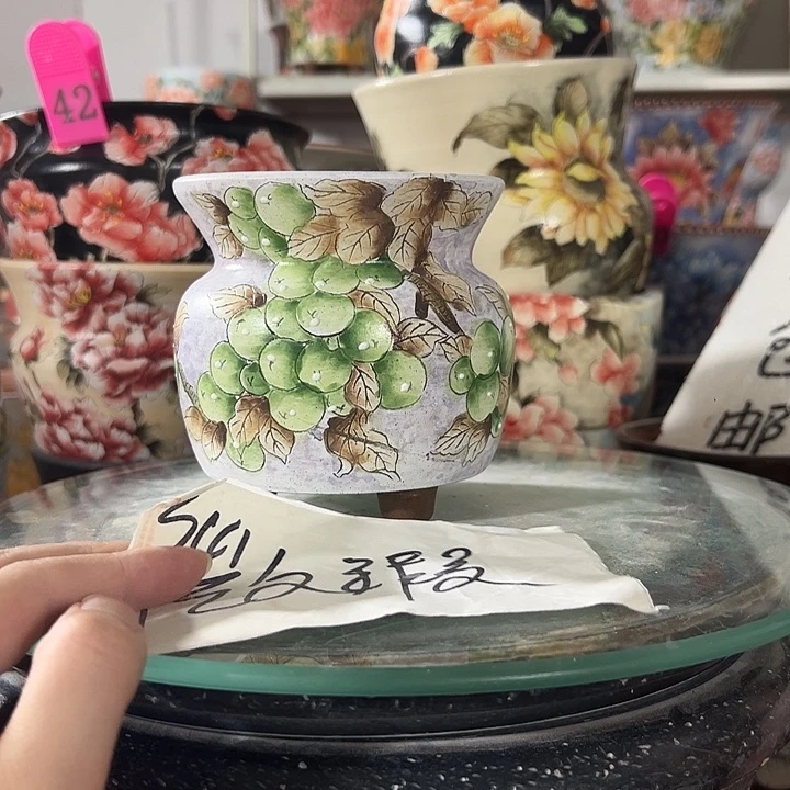 景德镇幸运花盆手绘韩式花盆