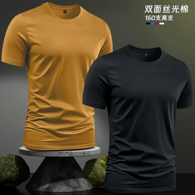 夏季高支高密男士双丝光棉透气短袖纯棉休闲百搭半袖夏季上衣T恤