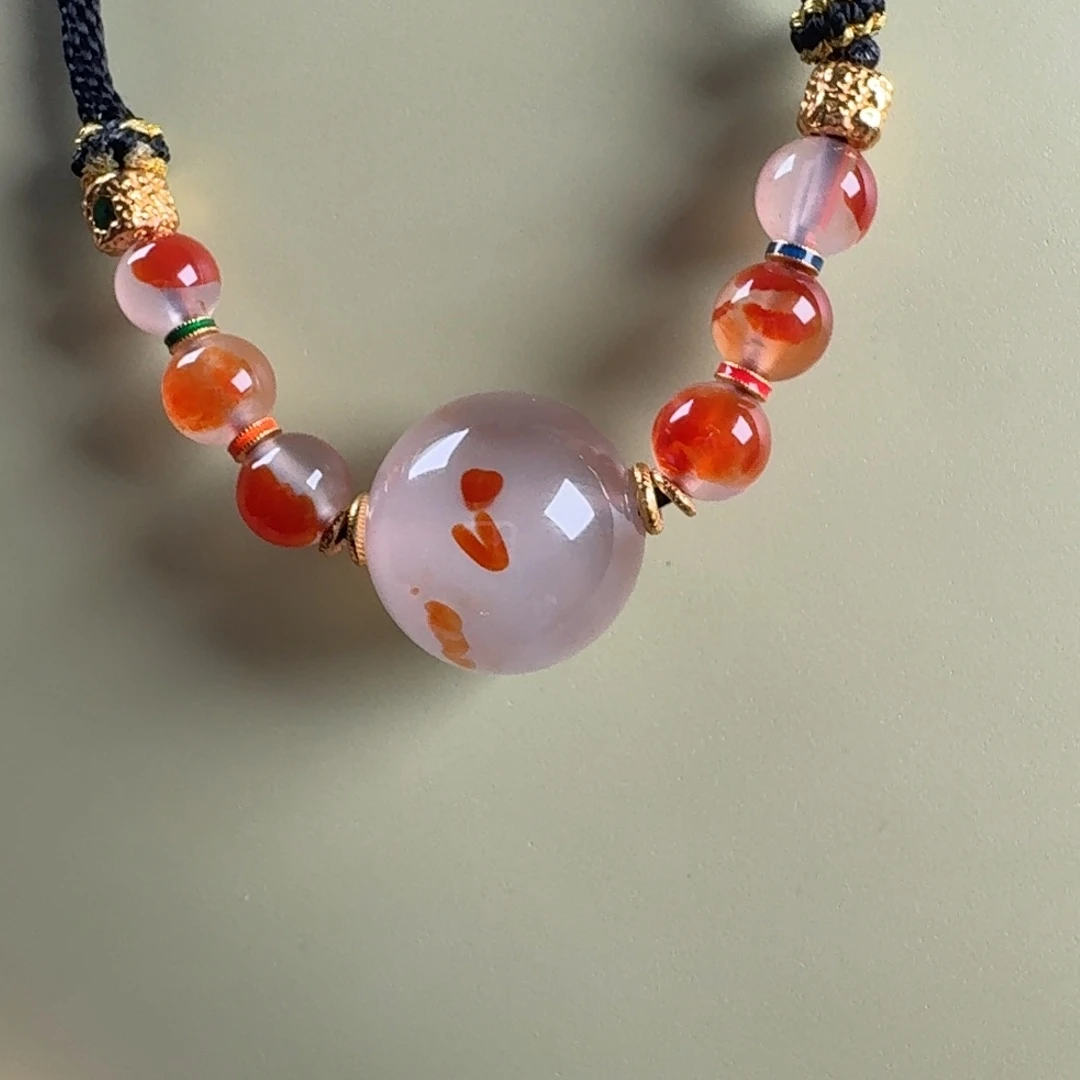 南红玛瑙冰飘锁骨珠银S925镀金镶嵌