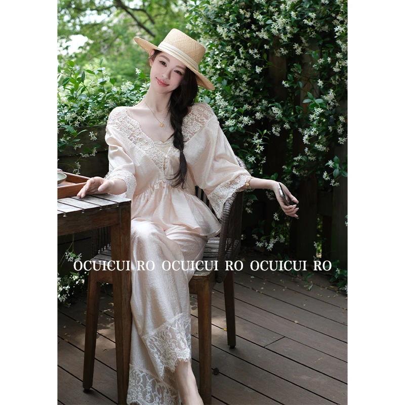 CUI CUI 崔崔【桃花潭】夏季轻奢法式纯欲性感蕾丝边上衣气质套装女