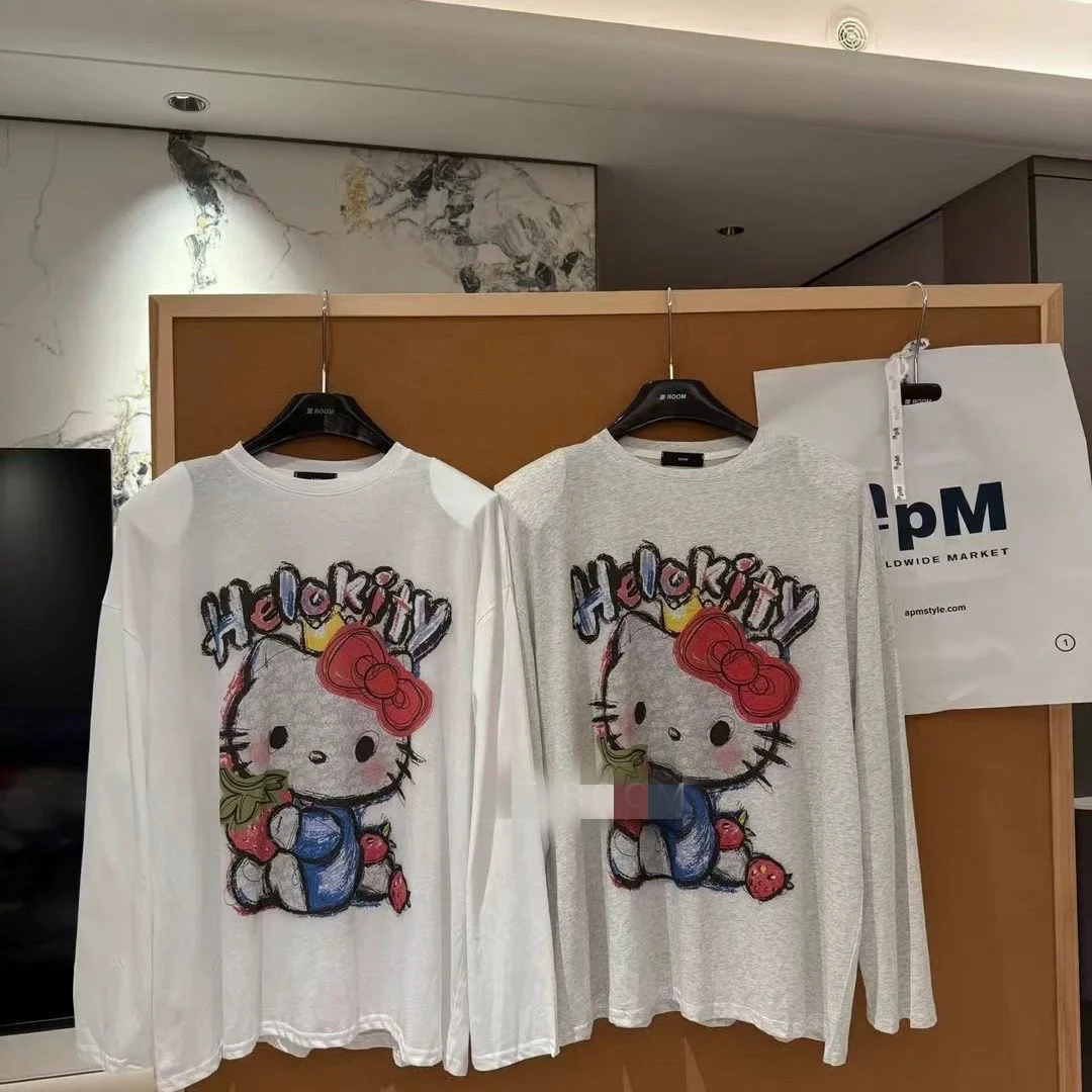 长袖T恤常规款圆领网红（卡通猫）性感风女士重工印花