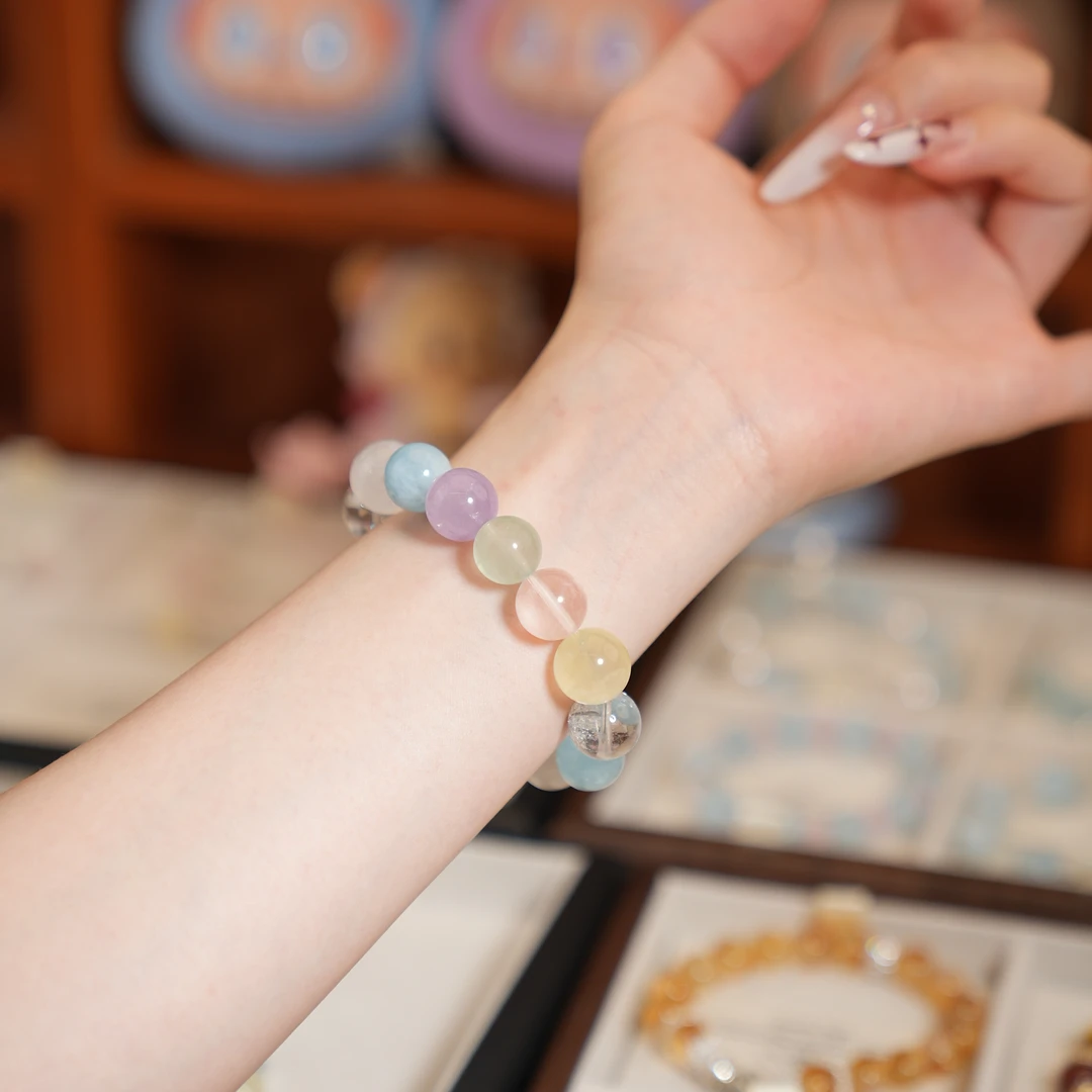 【甜梦】多宝水晶海蓝宝粉水紫水手串天然水晶均有瑕疵多样性发