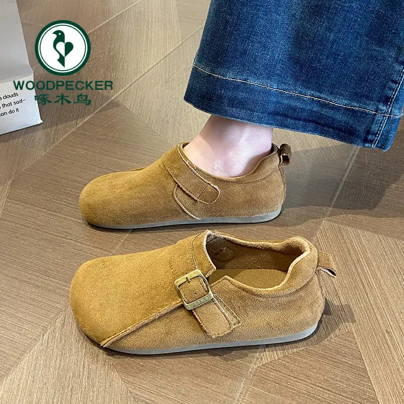 啄木鸟韩版软底软面勃肯鞋女2025春季新款懒人单鞋复古百搭学生鞋