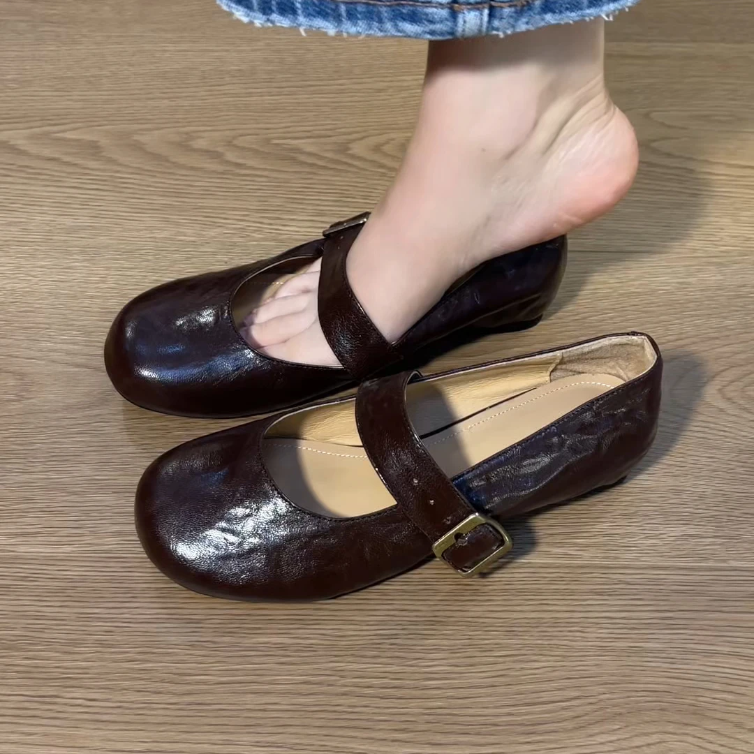 新款复古超软玛丽珍里外全小众皮鞋舒适百搭包头内增高学院风单鞋