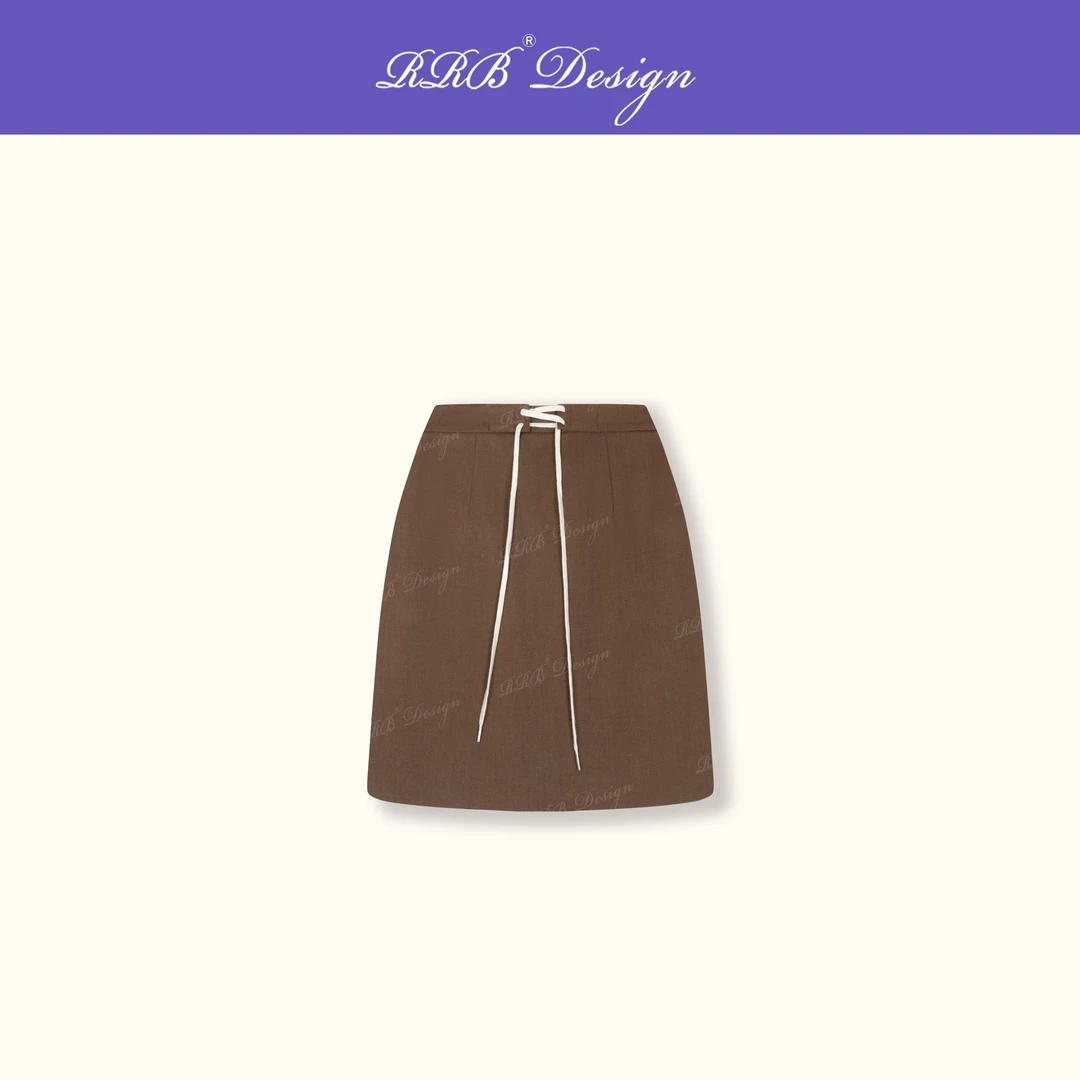 RRB Design 「浪漫邂逅」舒适羊毛抽绳时尚显瘦抽绳绑带设计半身裙