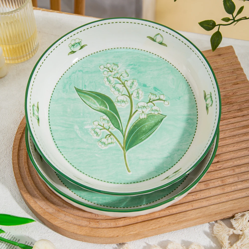 风铃花系列小清新家用釉下彩陶瓷餐具9英寸大号餐盘新款盘子菜盘