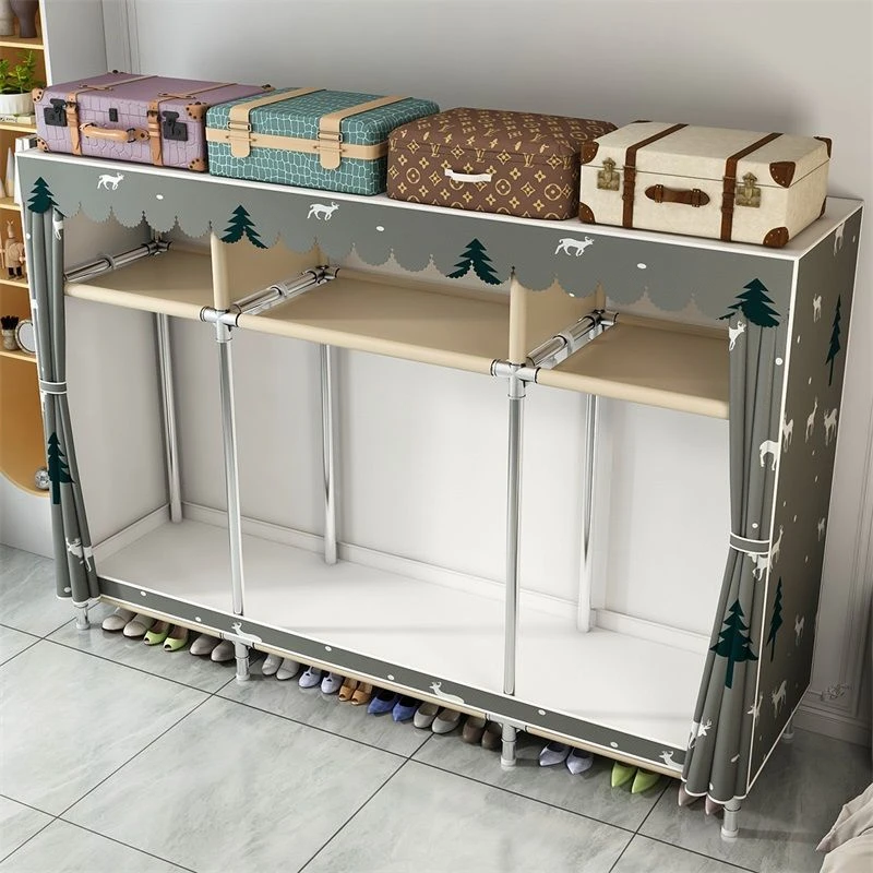 衣柜简易布衣柜家用卧室落地挂衣架出租房用全钢架组装合金钢接头