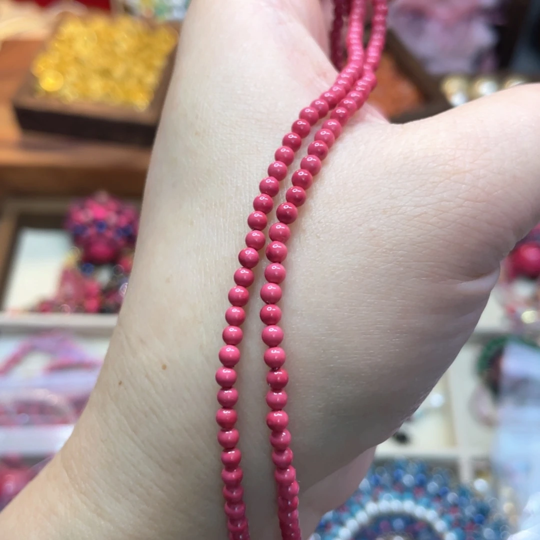 3mm玫粉色一条半成品散珠diy