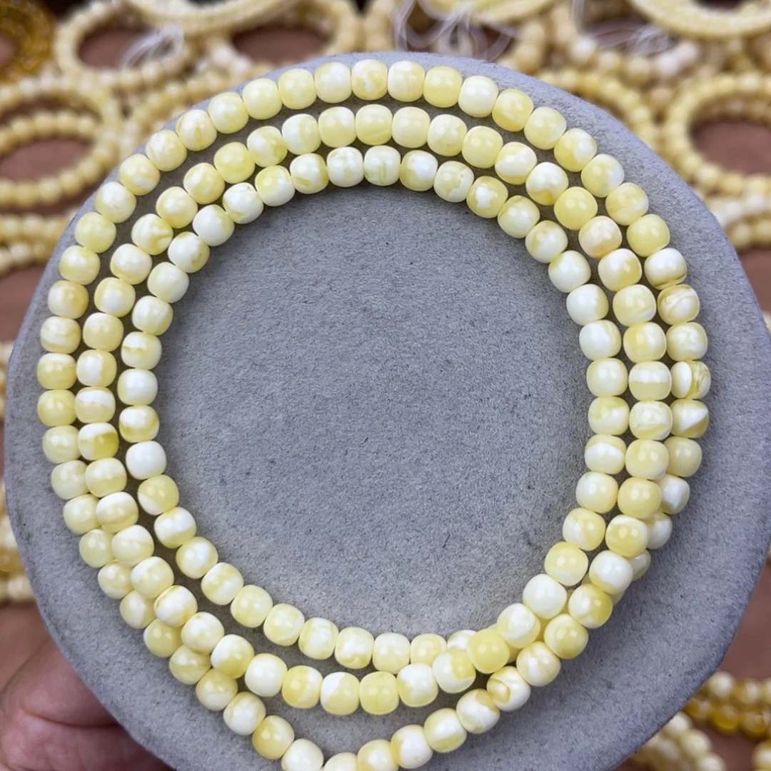 蜜蜡未镶嵌颈饰纯天然俄料瓷白花极限弧高桩6*5.5