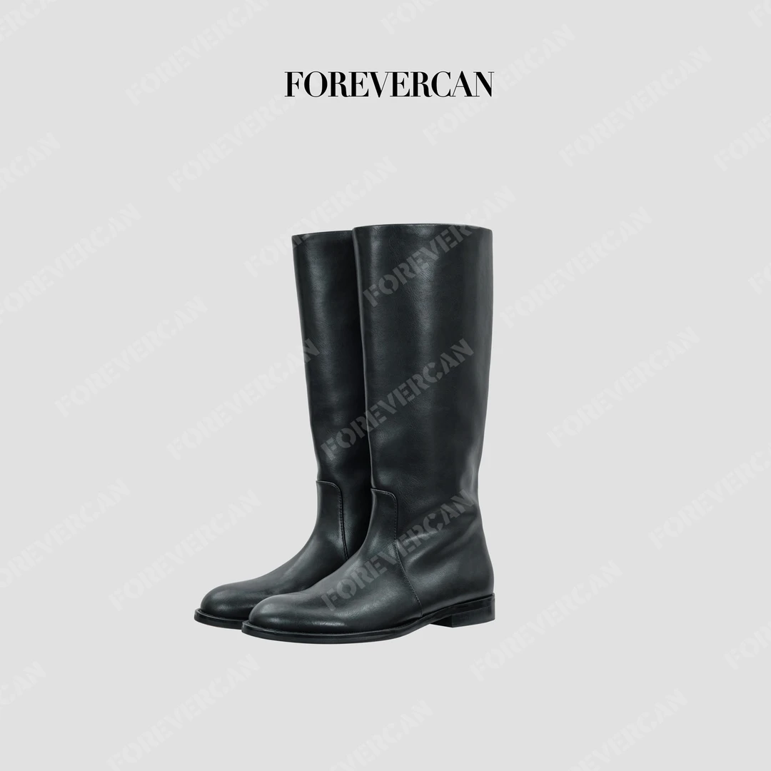 FOREVERCAN【新品彩蛋】黑色牛皮加绒长靴子XZ27640