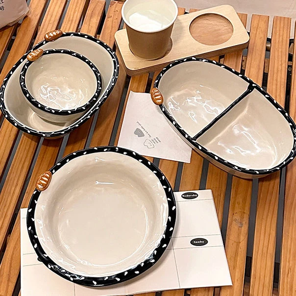 面包陶瓷盘子家用~ 创意深盘菜盘汤盘网红高颜值甜品盘水果沙拉盘