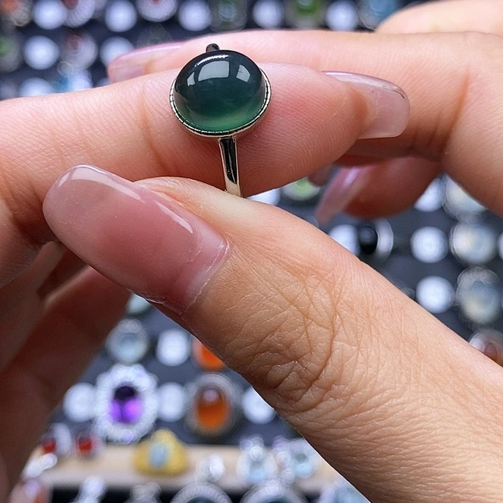 岫玉戒指银S925镶嵌戒指