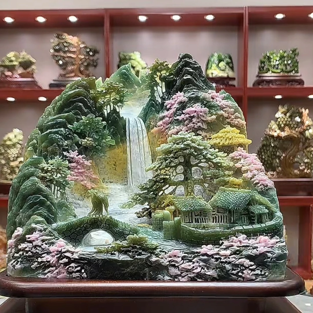 81779创意中式家居摆件山水玉石客厅玄关摆件