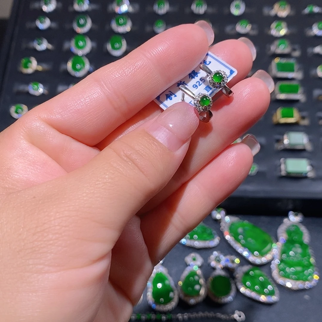 翡翠银S925镶嵌耳饰1