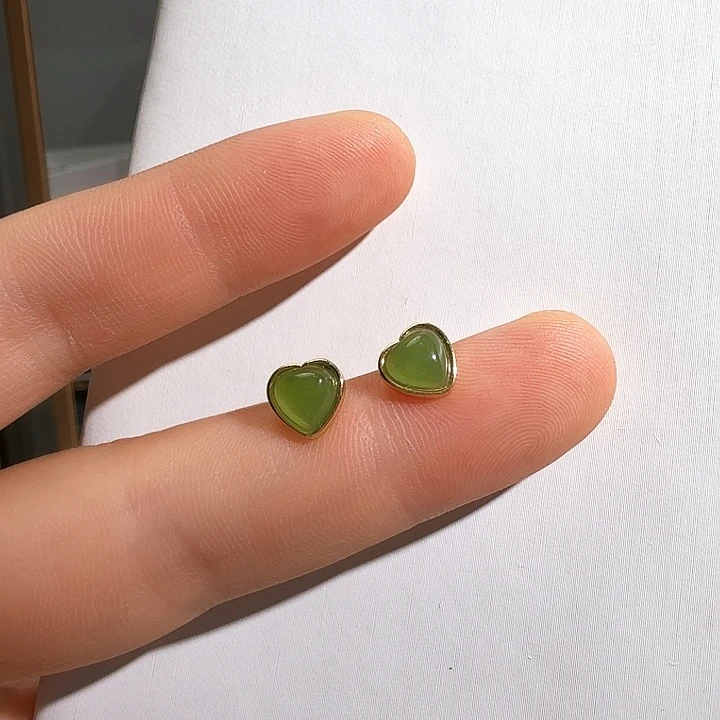 和田玉银S925镀金镶嵌耳饰