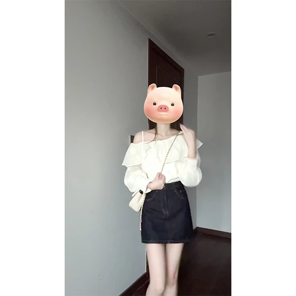 2025夏季韩版立体刺绣露肩雪纺衫女荷叶边斜肩春上衣半身裙套装