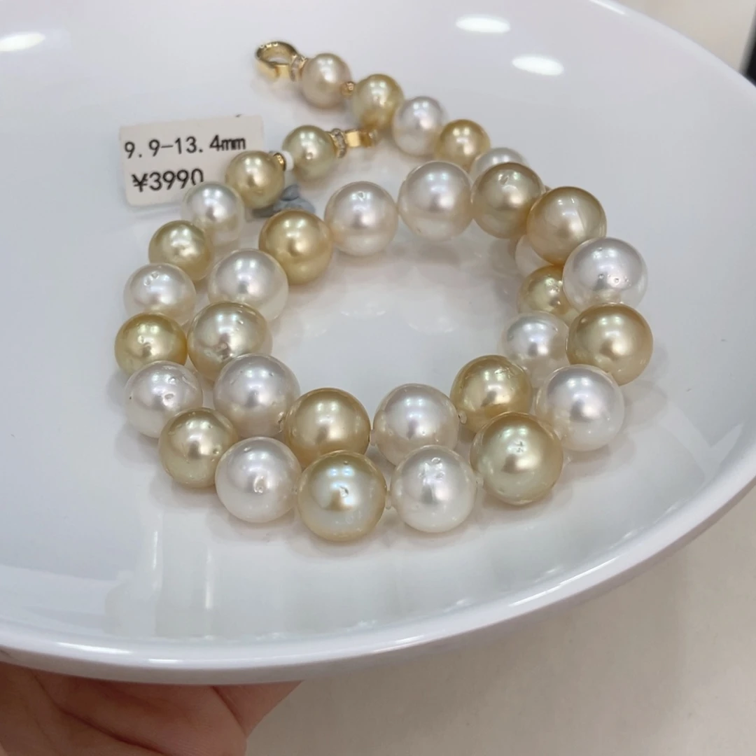 未镶嵌颈饰海水珍珠9.9-13.4mm白混金满串 玉