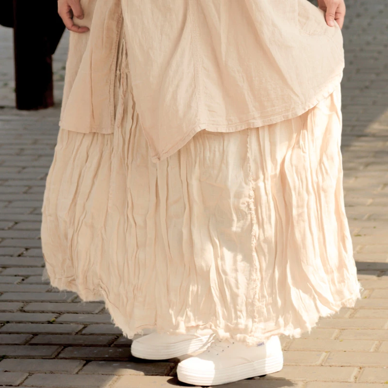 花枝秾原创文艺复古亚麻2025年秋季新款女装半裙