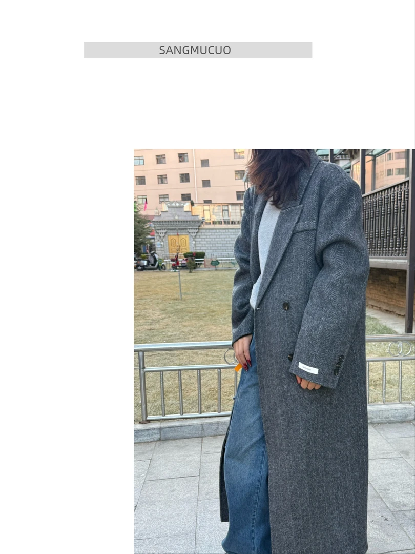SMC【25｜新款人字纹宽肩羊毛长款大衣】双面呢