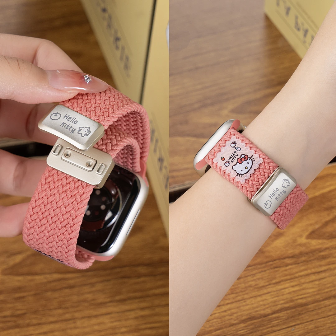 适用苹果S10手表iwatch10表带applewatch9可爱kt编织s8/7磁吸创意