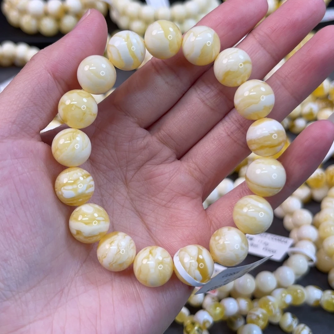 手串蜜蜡未镶嵌11.5mm橘金底瓷白虎皮