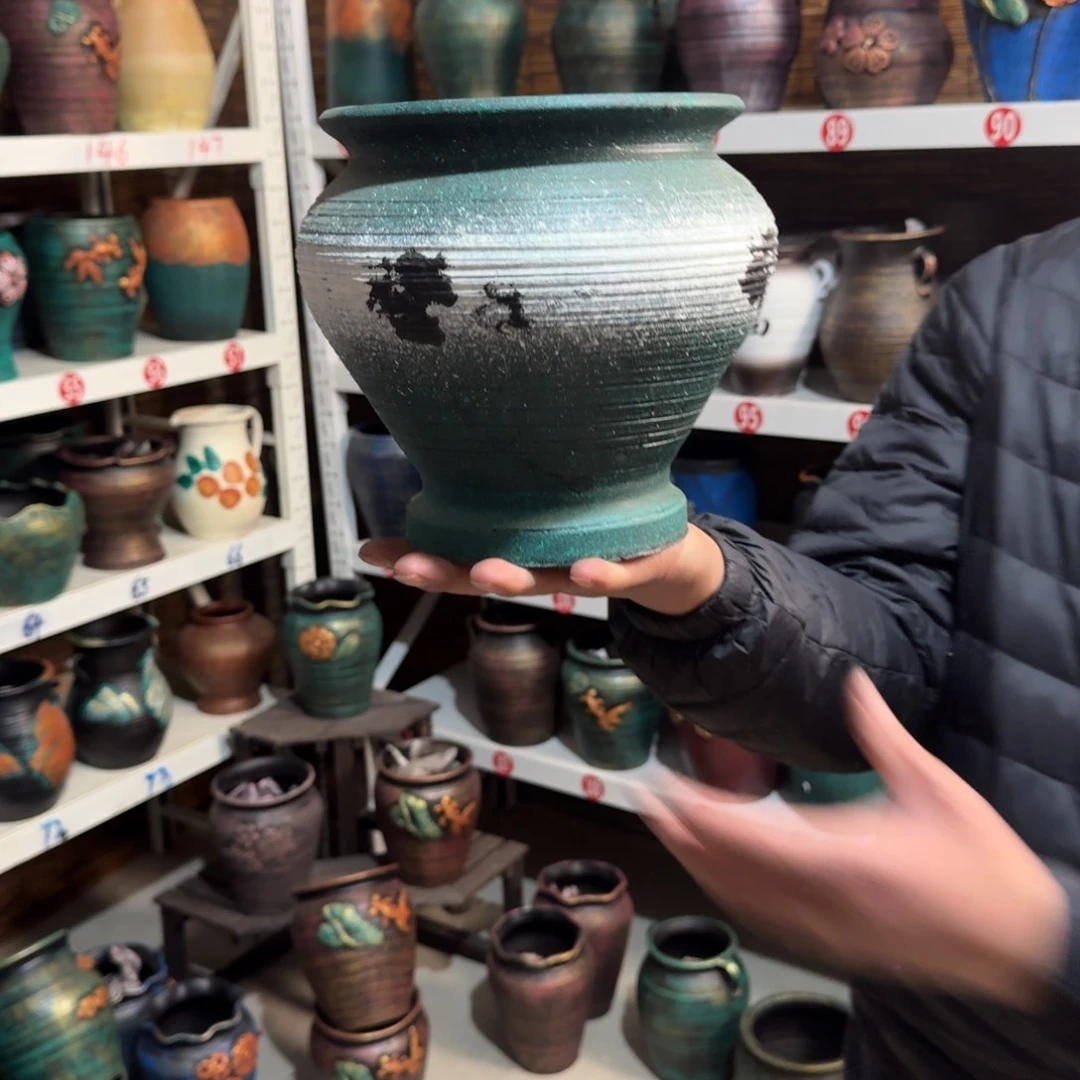 红陶红陶浮雕花盆炸炸炸