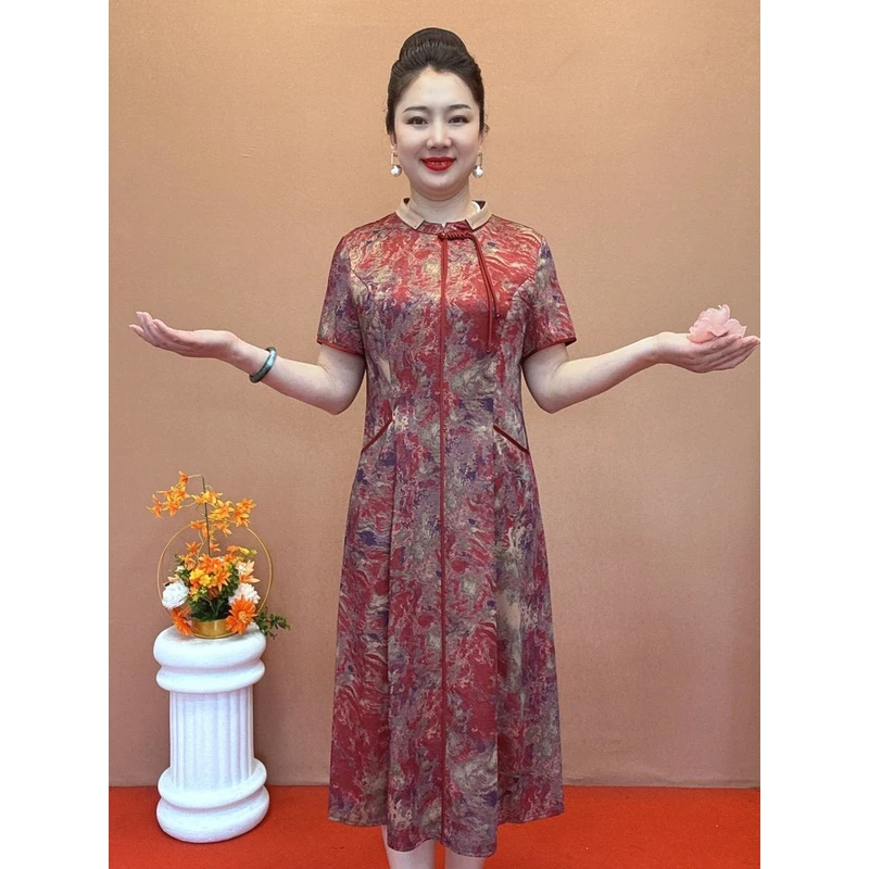 大码气质夏季妈妈2025新款收腰带兜连衣裙裙子