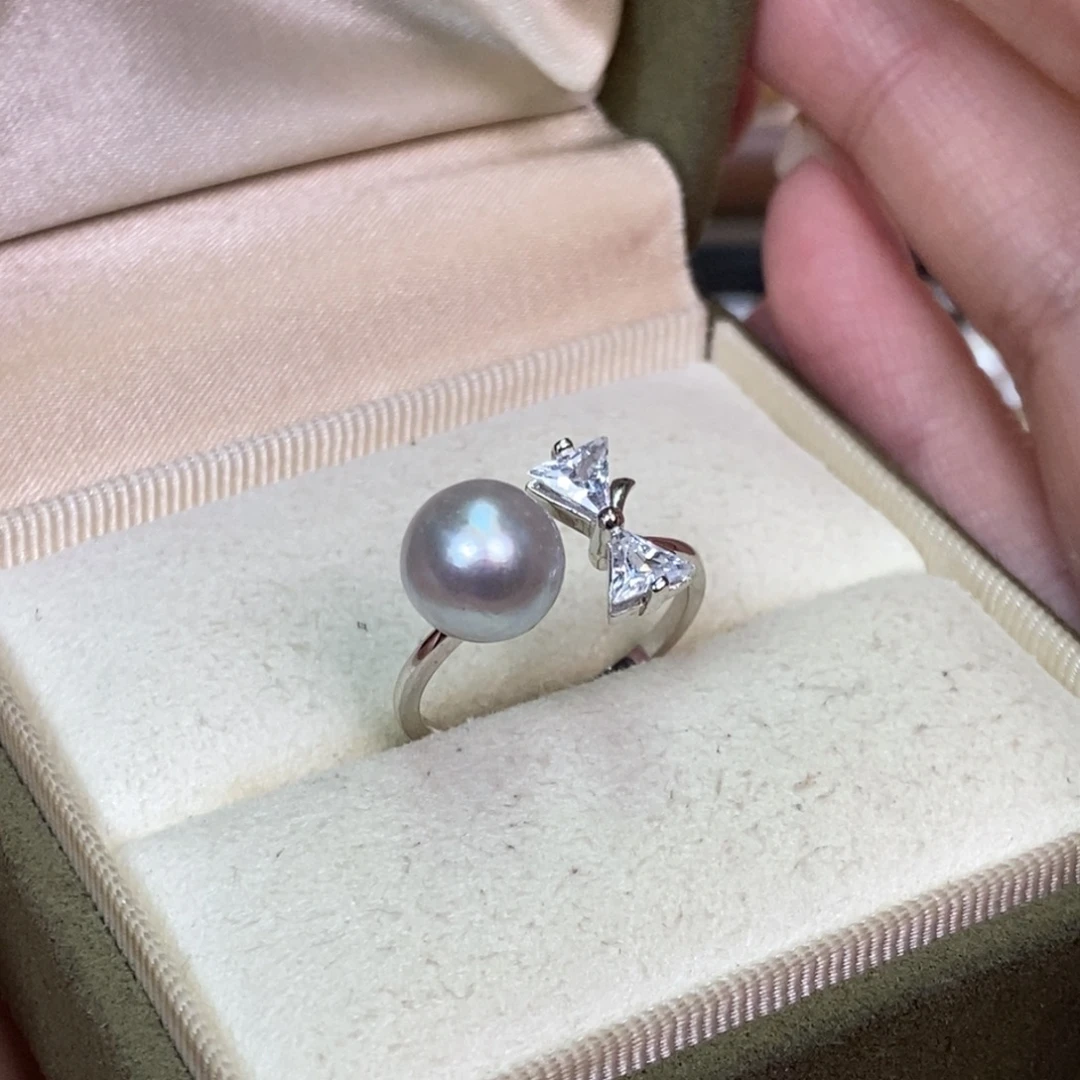 银S925镶嵌戒指海水珍珠微瑕