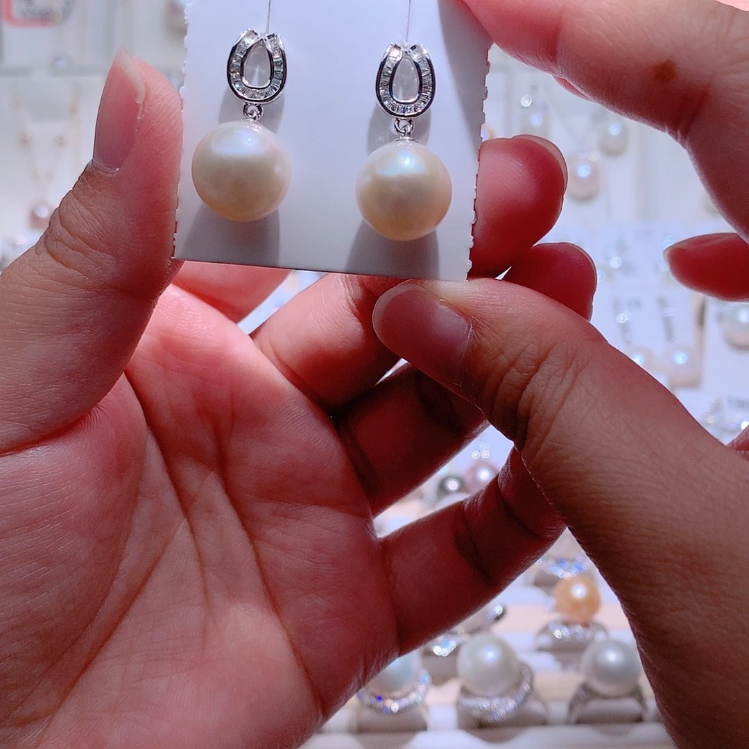 淡水珍珠耳饰银S925镶嵌CC12.2mm