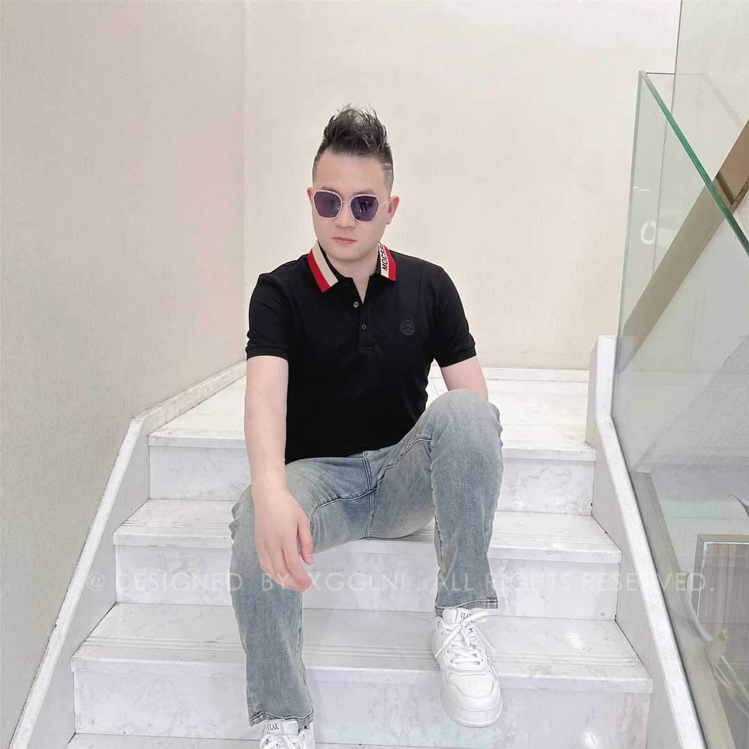 夏季款XGG四个色领子字母男士品质高端轻奢洋气上档次短袖POLO衫