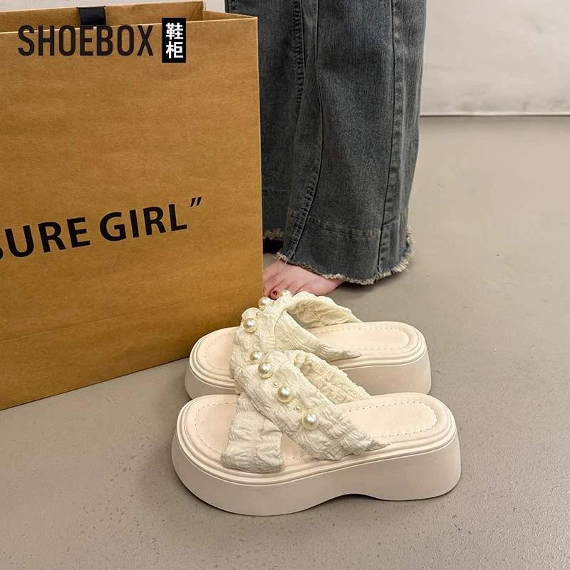 SHOEBOX鞋柜法式绝美厚底凉拖女夏外穿2025新款舒适沙滩坡跟拖鞋