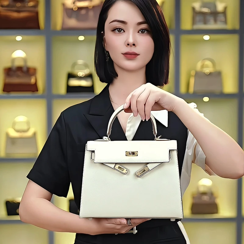 何【二代凯莉手掌纹包】真皮斜挎包女单肩包2024新款牛皮通勤上班包