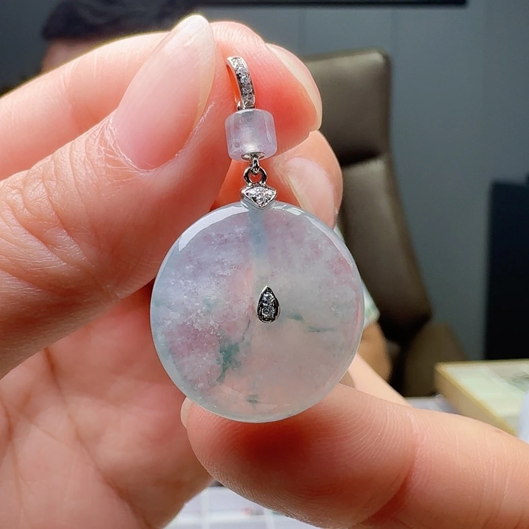 翡翠18K金镶嵌吊坠(不含链)天然