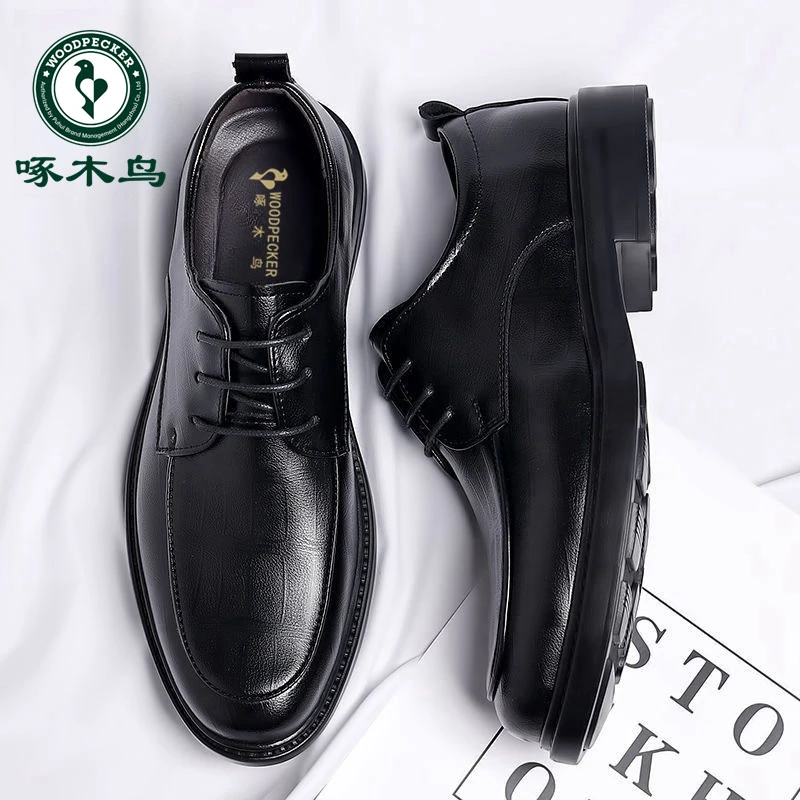 啄木鸟皮鞋男新款商务正装休闲男鞋英伦尖头新郎结婚鞋子增高防滑