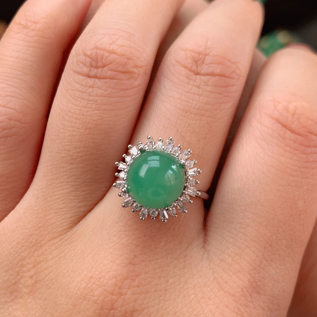 石英质玉（非洲翠）未镶嵌冰飘花精品戒指