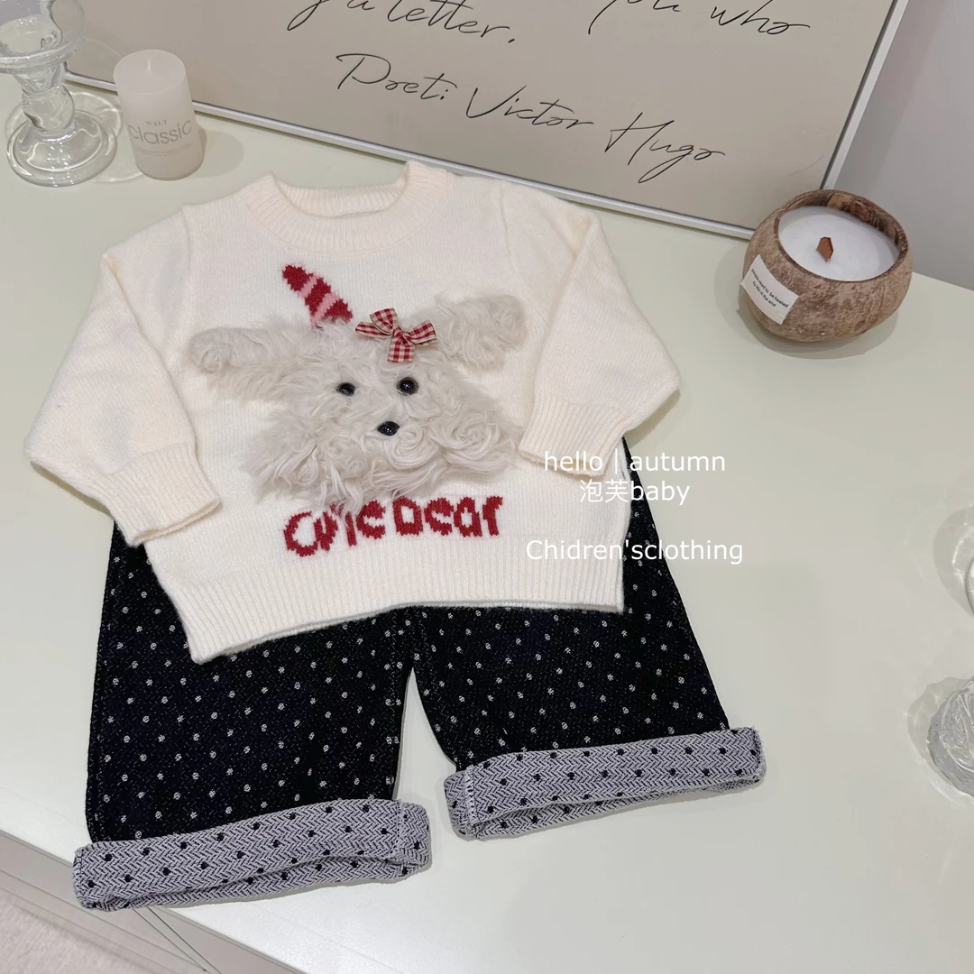 【现】小奶狗女童可爱毛衣长袖2025春秋新品韩版女宝宝针织上衣