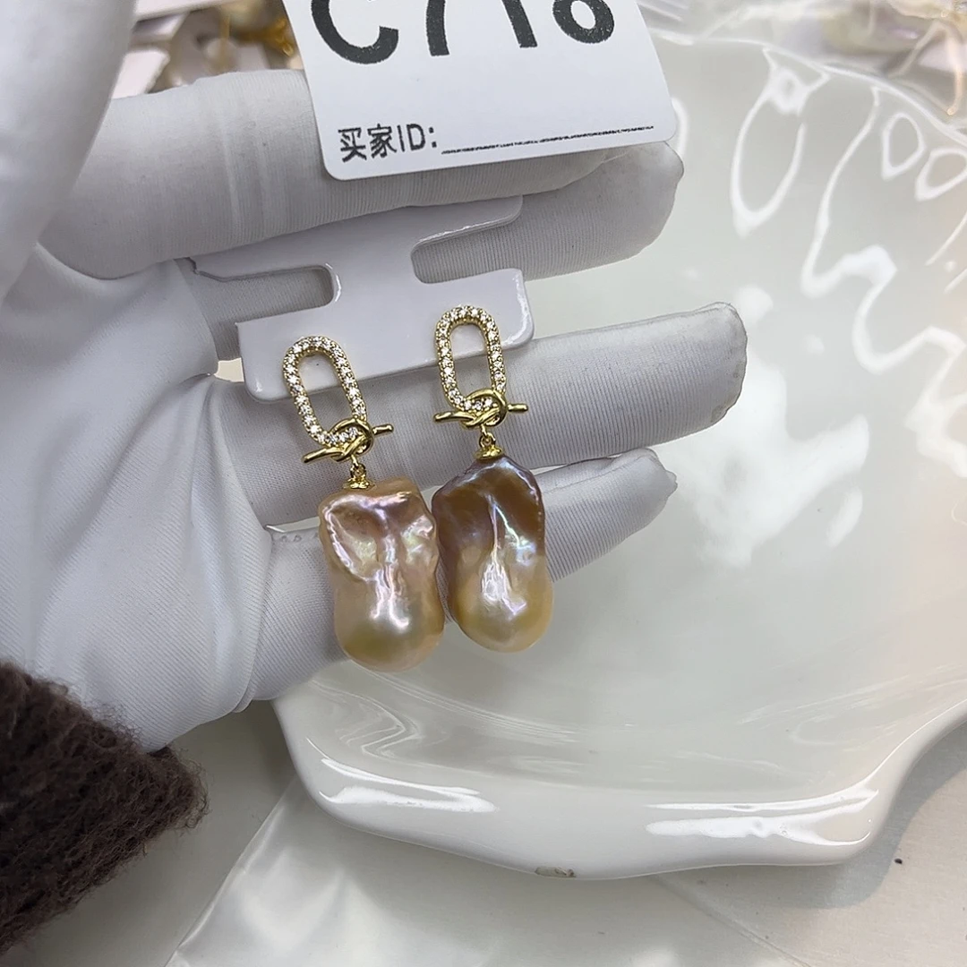 合金淡水珍珠耳饰