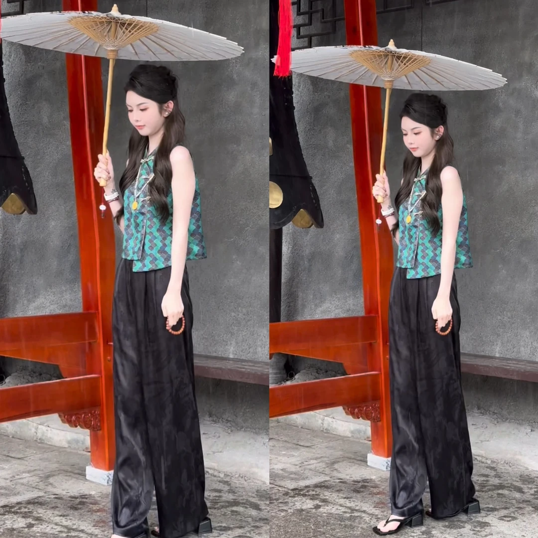 （烟雨江南）新中式复古提花无袖马甲上衣