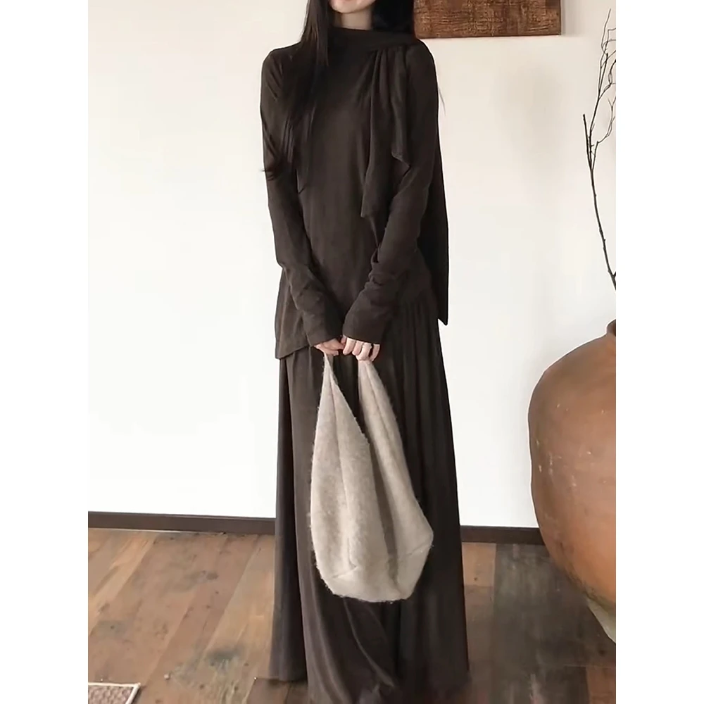 法式轻奢气质纯色飘带裙套装2025新时尚通勤百搭减龄遮肉显瘦两件