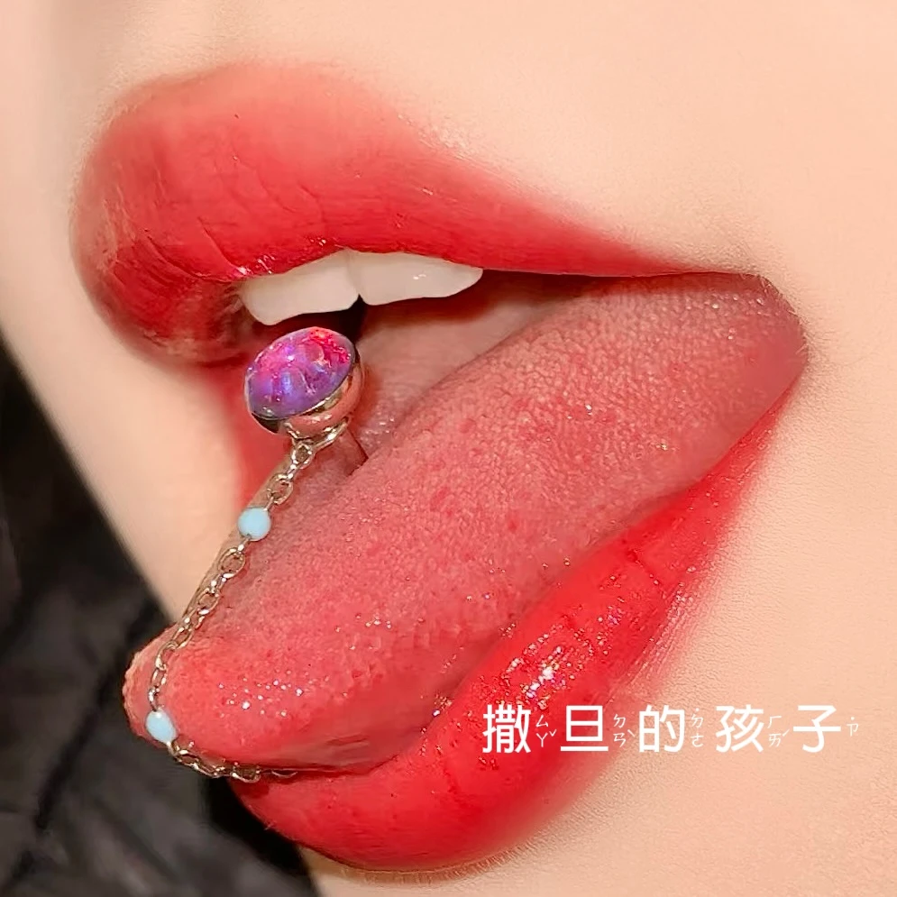 钛钢树脂耳饰 撒旦紫色多巴胺钛钢舌钉外螺旋可喝酒舌钉链可拆卸