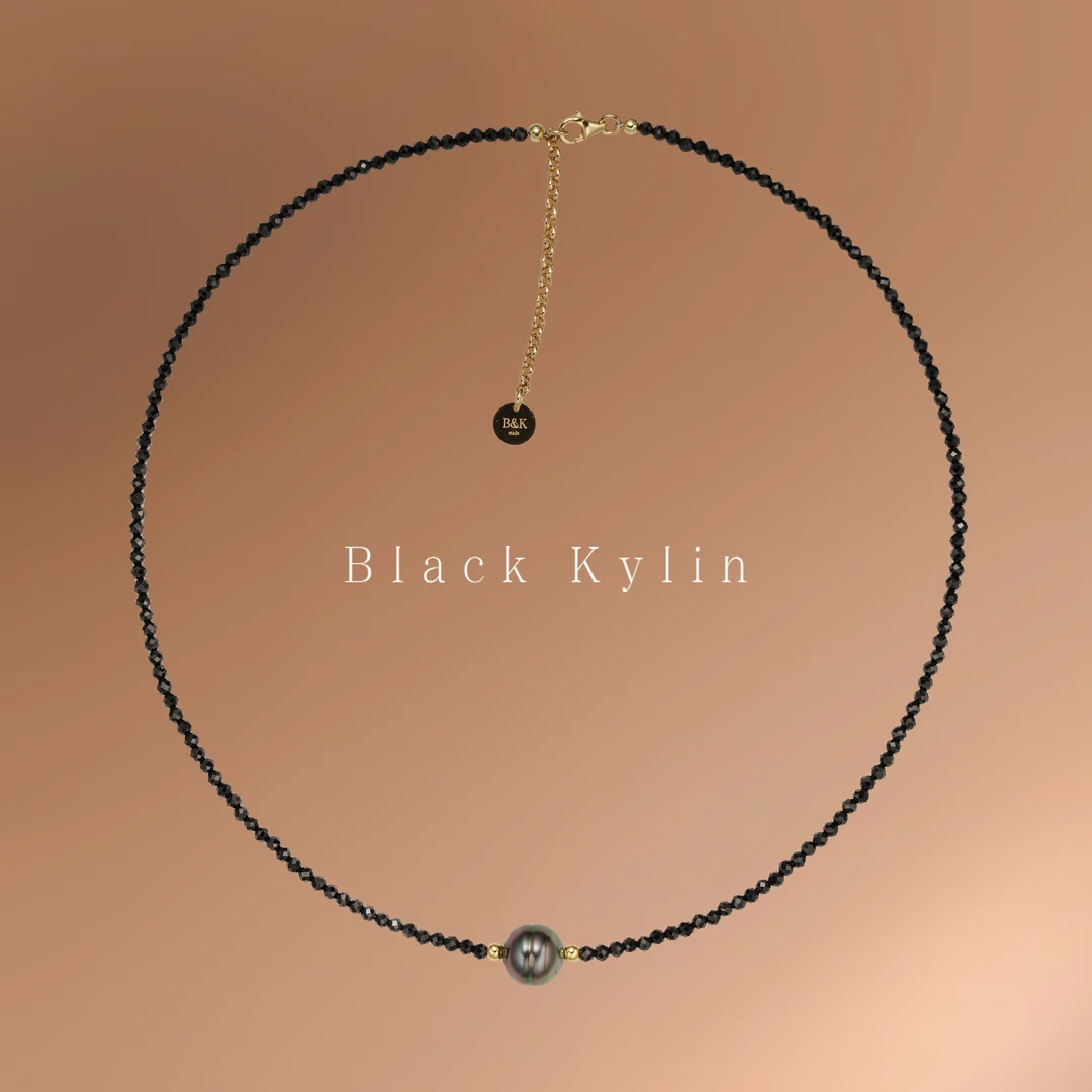 坠链均925银 【黑麒麟】设计师黑色尖晶混彩项链